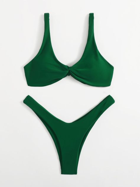 Dark Green Sexy   Nylon Plain   High Stretch  Women Beachwear Leg Bandage, Swimsuit Shein, Bandage Swimsuit, Push Up Swimsuit, Swimsuits High Waisted, Padded Bra, Padded Bras, High Leg, Beach Wear