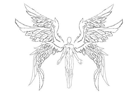 Three Wings Angel, Cool Wings Drawing, 3 Wings Drawing, Double Wings Drawing, 3 Pairs Of Wings Drawing, Art Poses With Wings, 3 Winged Angel, Winged Person Drawing Base, 4 Wings Angel