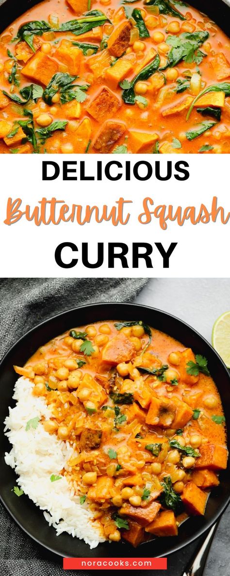 Butternut Squash Sweet Potato Recipes, Vegan Butternut Squash Recipes, Butter Squash Recipe, Butternut Squash Side Dish, Curry With Chickpeas, Butternut Squash Vegan, Butternut Squash Sweet, Squash Curry, Butternut Squash Casserole