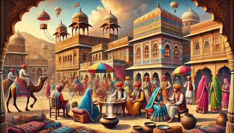 Rajasthan is not just known for its vast desert landscapes and grand palaces but also for its vibrant culture and the people. Rajasthani Painting Village, Rajasthan Illustration, Culture Landscape, Rajasthani Culture, Rajasthani Painting, Illustration Landscape, Desert Landscapes, Indigenous Community, Cultural Diversity