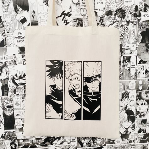 Anime Tote Bag Design, Diy Tote Bag Design, Anime Tote Bag, Handpainted Tote Bags, Aesthetic Bag, Anime Bag, Music Poster Ideas, Diy Tote, Painted Tote