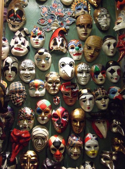 Wall Of Masks, Clown Masks, Jester Mask, Circus Aesthetic, Dark Circus, Fun Office, Arte Indie, Carnival Mask, Clown Mask