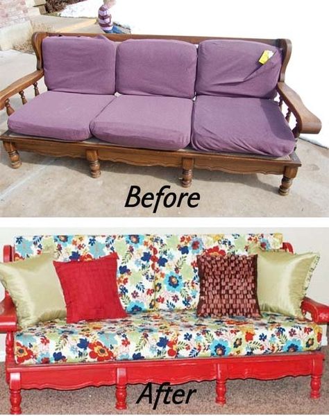 Fabulous Furniture Makeovers | DIY Show Off ™ - DIY Decorating and Home Improvement Blog Couch Redo, Couch Makeover, Wooden Couch, Sofa Makeover, Furniture Make, Old Sofa, Couch Diy, Furniture Rehab, Diy Sofa