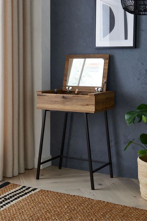 Console Dressing Table, Small Dressing Table, Industrial Bedroom, London Flat, Dressing Table Mirror, Rustic White, Spare Room, Bay Window, Dressing Table