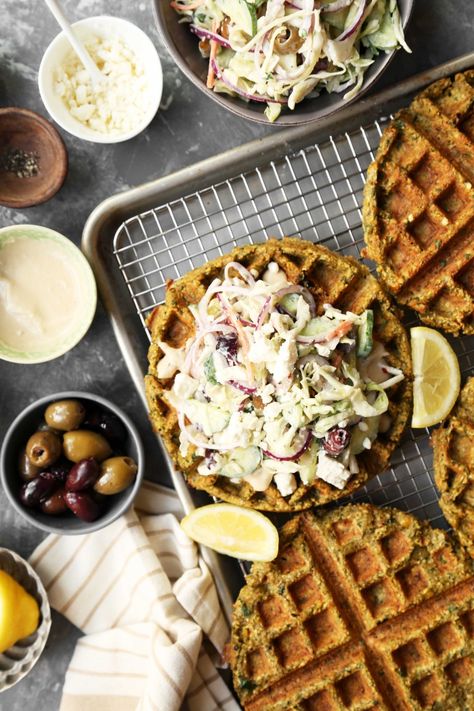 Mediterranean Slaw, Falafel Waffles, Falafel Waffle, Homemade Falafel, Vegetarian Cabbage, Waffle Iron, Main Courses, Coleslaw, Main Dishes