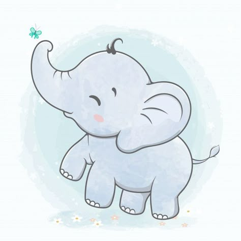 Cute baby elephant play with butterfly w... | Premium Vector #Freepik #vector #birthday #invitation #baby #party Baby Elephants Playing, Baby Elephants Art, Cute Elephant Cartoon, Baby Elephant Drawing, Happy Birthday Invitation Card, Elephant Cartoon, Cartoon Water, Elephants Playing, Baby Animal Drawings