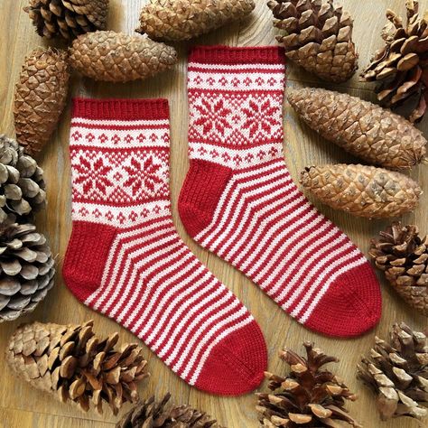 Designer Spotlight: Christmas Sock Patterns For Knitters & Crocheters | KnitHacker Colourwork Knitting, Handknit Socks, Christmas Socks Pattern, Knitting In The Round, Crochet Hack, Fair Isle Knitting Patterns, Hand Knit Socks, Socks Pattern, Pattern Knitting