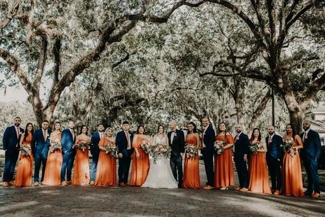 Burnt Orange And Blue Wedding Colors, Venue 1902, Blue Orange Weddings, Puerto Rican Heritage, Halloween Beach, Orange Weddings, Navy Wedding Colors, Orange Wedding Themes, Fall Wedding Color Schemes