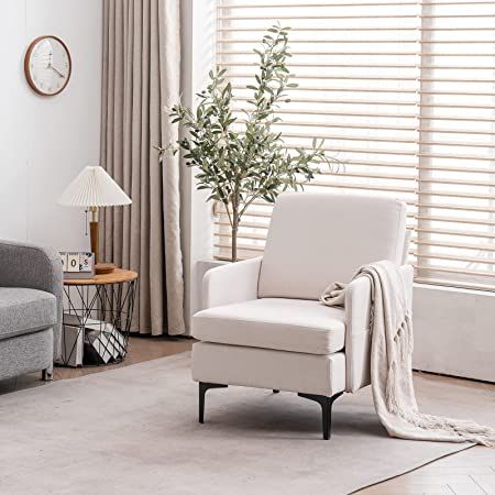 ELOMBR Modern Accent Chairs, Linen Armchair with Side Pockets, Upholstered Reading Chair with Metal Legs for Living Room, Bedroom, Beige Accent Chair For Bedroom, Sofa Accent Chair, Chair Comfy, Chair For Bedroom, Folding Sofa Bed, Wood Side Chair, Linen Armchair, Single Sofa Chair, Couch Set