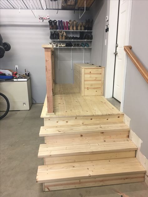 Tiny Garage, Forbes List, Garage Steps, Garage Stairs, Pocket Neighborhood, Garage Organizing, Garage Entryway, Garage Mudroom, Garage Renovation