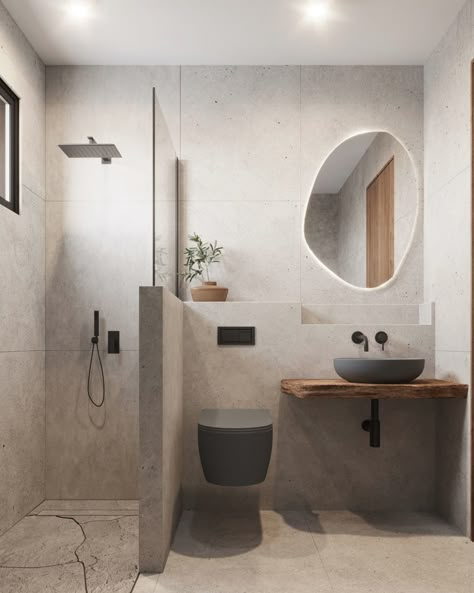 Minimalist Wc Design, Small Bathroom Interior Minimalist, Minimalist Washroom Design, Minimalist Bathroom Small Simple, Small Nordic Bathroom, Big Tiles Small Bathroom, Small Toilet And Shower Room Ideas, Minimal Luxury Bathroom, Bathroom 1.5m X 3m