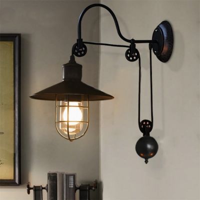 Industrial Farmhouse Style 1 Light Adjustable Wall Sconce in Black Cage Light Fixture, Farmhouse Wall Sconces, Farmhouse Bedroom Decor Ideas, Cage Light, Rustic Wall Sconces, Industrial Wall Lights, Farmhouse Bedroom Decor, Industrial Wall, Style Noir