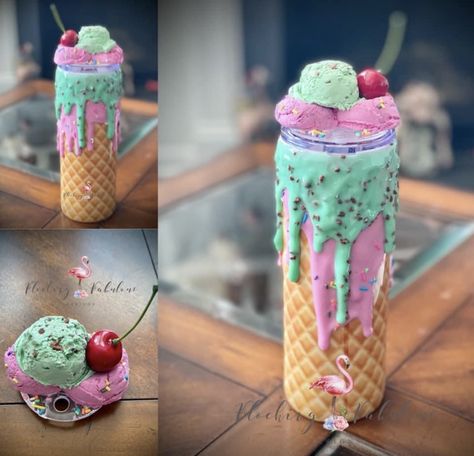 Candy Tumbler Ideas, 3d Epoxy Tumblers, Exopy Tumblers, Tumbler Topper Ideas, Personalized Cups Diy, Ice Cream Tumbler, 3d Tumblers, Tumbler Toppers, Tumbler Cups Personalized