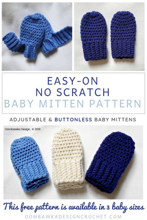 Free Pattern: The Easy-On, No Scratch Baby Mitten Crochet Pattern https://oombawkadesigncrochet.com/2019/05/the-easy-on-no-scratch-baby-mitten-crochet-pattern.html Mitten Crochet Pattern, Mitten Crochet, Baby Mittens Pattern, Crochet Baby Mittens, Crochet Mittens Free Pattern, Crochet Baby Projects, Crochet Mittens Pattern, Baby Gloves, Confection Au Crochet