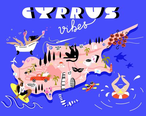 Illustrated map of Cyprus :: Behance Cyprus Map Illustration, Cyprus Illustration, Cyprus Map, Cyprus Flag, Graphic Design Infographic, Design Infographic, Flag Icon, Island Map, Paphos