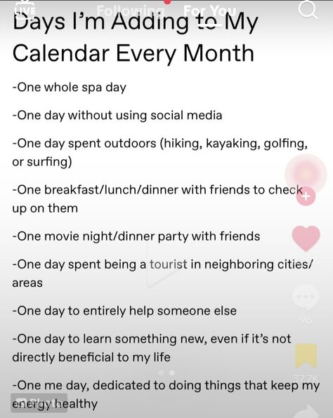 Days To Plan Every Month, Days To Schedule Every Month, Hosting Ideas For Each Month, Things To Do Each Month, 2025 Tips, Routine Vision Board, Last 90 Days, Movie Night Dinner, Friend Dates