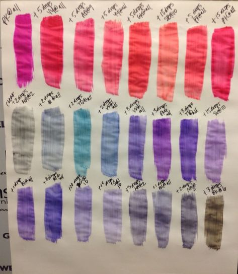 Goldwell Elumen Dyes Formulation Color Chart 02 #pink #purple Elumen Hair Color Ideas, Goldwell Formulas, Elumen Hair Color, Goldwell Elumen, Manic Panic Hair, Color Block Hair, Hair Color Guide, Sunset Hair, Color Formulas