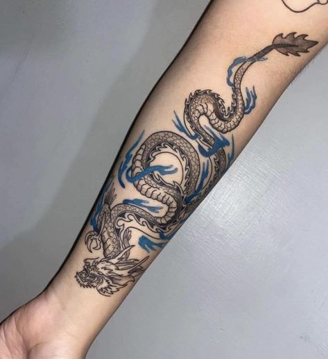 Dragon Tattoo Calf, Dragon Hand Tattoo, Blue Dragon Tattoo, Red Dragon Tattoo, Dragon Tattoos For Men, Dragon Tattoo Art, Half Sleeve Tattoos For Guys, Zodiac Tattoos, Tatuaje A Color