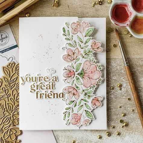 Studio Cards, Pinkfresh Studio, Embossed Cards, Beautiful Handmade Cards, Foil Cards, Friendship Cards, Square Card, Floral Border, Stencil Designs