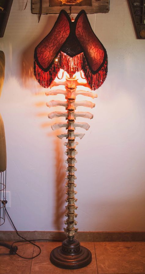 (9)Spine Lamp XLVIII Made another floor lamp. This one is 65 inches tall ... | TikTok Spine Lamp, Shed To Tiny House, Steel Lamp, Bone Art, Custom Shades, Gothic Decor, Pink Houses, House Goals, Lamp Base