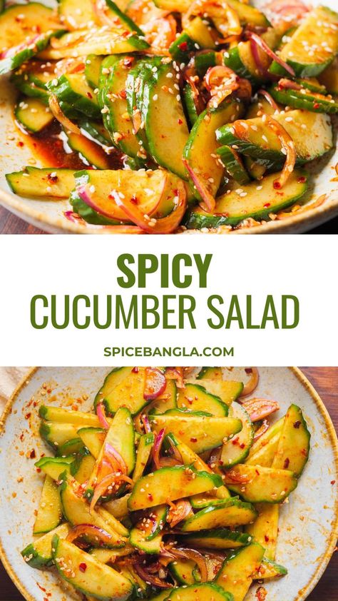 Looking for a healthy yet crunchy salad? Look no further than this easy Spicy Cucumber Salad Recipe, which is best for a meal and side dish with simple ingredients. Korean Coleslaw Recipe, Spicy Korean Cucumber, Cucumber Salad Recipes, Kim Chee, Korean Cucumber Salad, Salads For Dinner, Grape Salad Recipe, Kimchi Stew, Korean Cucumber