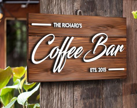 Excited to share the latest addition to my #etsy shop: Custom Coffee Bar Sign, Wood Sign, Bar Decor, Coffee Bar Wall Art, Home Decor, Name Sign, Last Name Sign, Welcome Sign, Wall Decor https://etsy.me/3SgUMPO #housewarming #rectangle #no #unframed #office #artdeco #wo Coffee Bar Signage, Custom Coffee Bar, Coffee Bar Wall, Cafe Signage, Wooden Signage, Bar Wall Art, Bar Signage, Coffee Bar Sign, Wooden Wall Signs