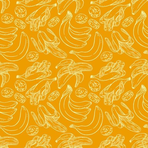 Banana Pattern Illustration, Spicy Background, Banana Background, Banana Sketch, Banana Wallpaper, Banana Design, Cute Seamless Pattern, Banana Roll, Food Spicy