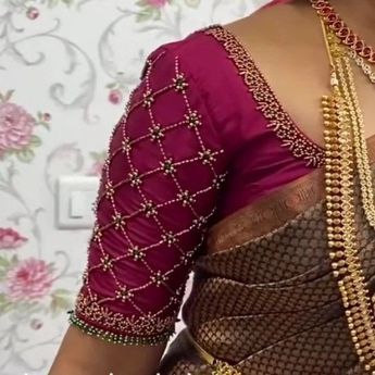 Maroon Color Blouse Aari Work, Double Colour Blouse Designs Latest, Marriage Aari Work Blouse Design, Simple And Elegant Aari Work Blouse, Maroon Blouse Aari Work Designs, Maroon Blouse Designs Bridal, Aari Work Bridal Blouse Designs, Engagement Blouse Designs, Aariwork Blouse Designs