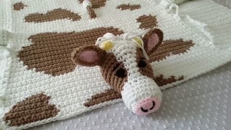 Crochet Baby Cow Blanket Free Pattern, Ffa Crochet Blanket, Farm Theme Crochet Blanket, Cow Crib Blanket Crochet, Baby Cow Blanket Crochet Pattern Free, Cow Blanket Crochet Pattern, Cow Crochet Blanket Pattern Free, Animal Blanket Crochet Pattern Free, Cow Afghan Pattern