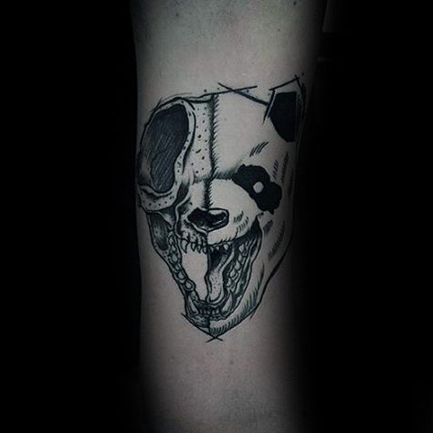 100 Panda Bear Tattoo Designs For Men - Manly Ink Ideas Bear Tattoo Designs For Men, Mens Forearm Tattoos, Panda Skull, Tattoo Panda, Panda Bear Tattoos, Bear Tattoo Designs, Half Skull, Panda Tattoo, Bear Tattoos