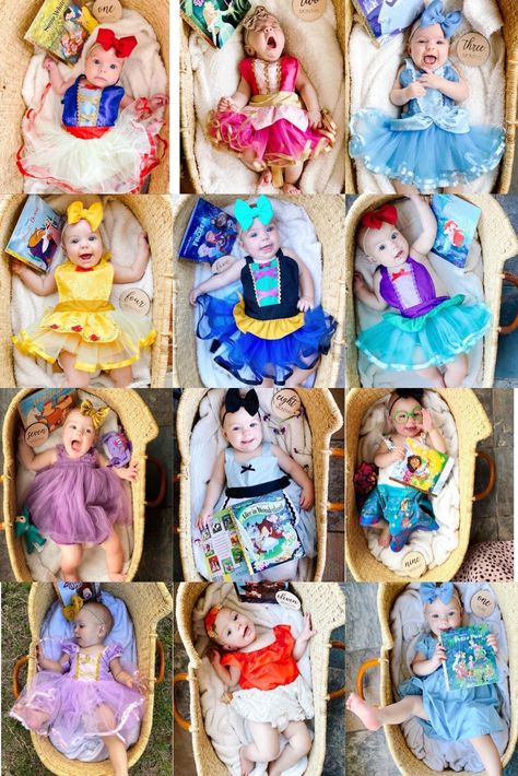 Disney Princess Babies, Baby Milestones Pictures, Monthly Pictures, Monthly Baby Pictures, Monthly Baby Photos, Newborn Baby Tips, Foto Baby, Baby Shower Princess, Baby Themes