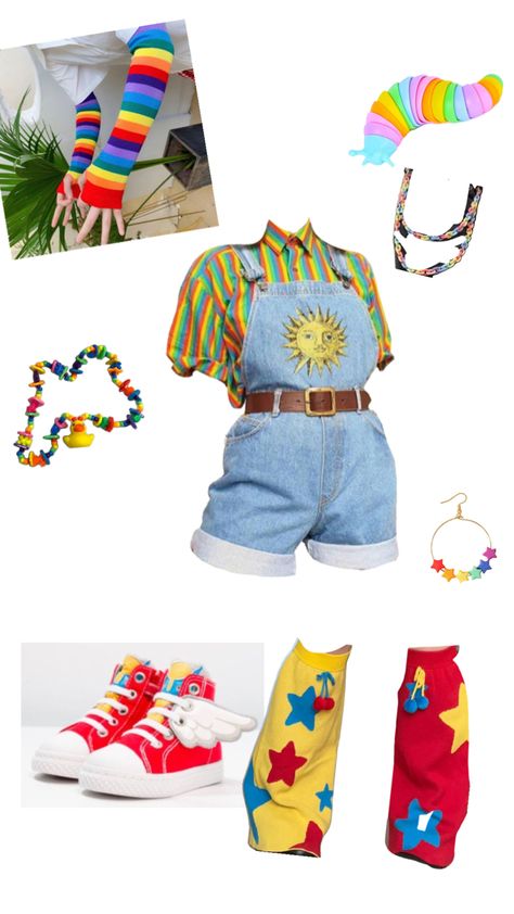 Aesthetic Outfits Kidcore, Masc Clowncore Outfits, Primary Outfits, Weird Clothes Aesthetic, Kid Core Aesthetic Outfit, Weird Core Outfits, Clown Core Fashion, Clown Core Outfit, Kidcore Oc