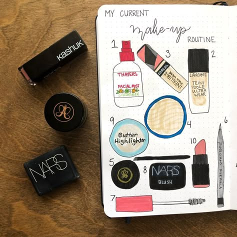 Makeup Routine Journal, Routine Bullet Journal, Makeup Journal, Makeup Themes, March Bullet Journal, Bujo Themes, Daily List, Journal 2023, Bullet Journal Monthly Spread