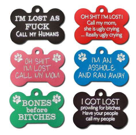 Based in Canada Double Sided Engraving - Select the funny saying you want on the front of your tag and get your contact information engraved on the back at no additional cost (view character limits in the listing picture titled "Tag Sizes & Engraving Limits") Funny Dog Tags, Animal Ideas, Custom Dog Tags, Call My Mom, Dog Id Tags, Id Tags, Dog Id, Personalized Tags, Pet Tags