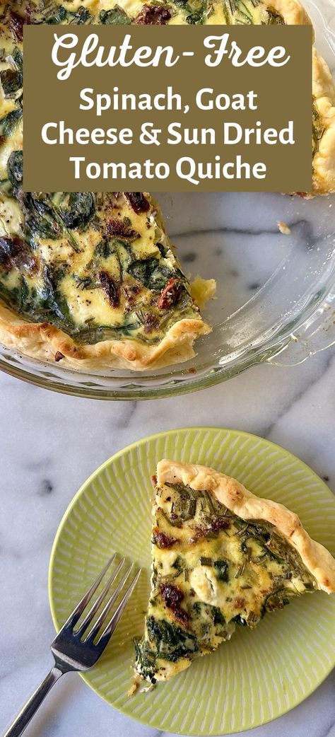 Gluten-Free Spinach, Goat Cheese & Sun-Dried Tomato Quiche – healthyGFfamily.com Gluten And Dairy Free Quiche, Gluten Free Brunch Ideas, Dairy Free Quiche, Dairy Free Quiche Recipes, Gluten Free Quiche Recipes, Spinach Goat Cheese, Gluten Free Brunch Recipes, Gluten Free Quiche, Spinach Quiche Recipes