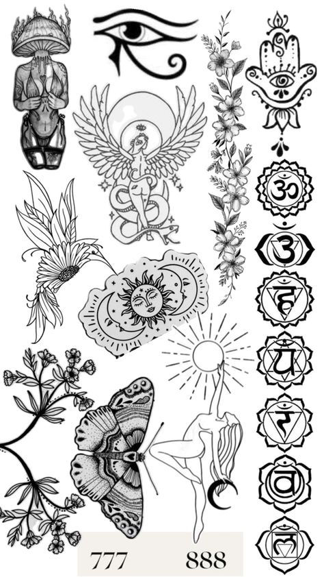 Collage of tattoo stencils for the spiritual girlies Divine Goddess, Goddess Energy, Tattoo Stencils, Spirituality, Energy, Collage, Tattoos