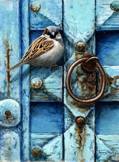 Gallery | Jeremy Paul Wildlife Artist Door Canvas, House Sparrow, Wildlife Artists, 수채화 그림, Blue Door, Grand Art, Home House, Wildlife Art, Birds Painting