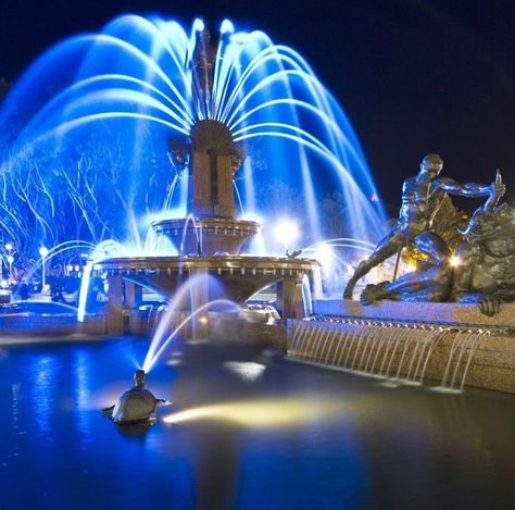 The Buckingham Fountain (Chicago, United States) Chicago Landmarks, Magic Fountain, Buckingham Fountain, Light Festival, Grant Park, Palace Of Versailles, Trevi Fountain, Historical Monuments, The Fountain