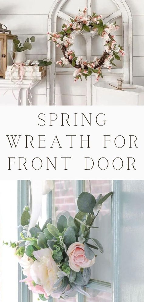 Best spring wreaths for front door ideas. These spring wreath ideas fit any style from farmhouse to cottagecore. Beautiful wreath ideas like rustic, cottage and modern vibe. Easy and simple wreaths with ribbon, grapevine, burlap. Stylish for front porches, windows, doors, wall decor and more. Spring color of yellow, pastel pink peonies, eucalyptus, cherry blossoms, boxwood. Plan your decor with these spring wreath ideas. Spring wreathes for front door and outdoor spring decor ideas. Peony Wreath Front Doors, Modern Spring Wreath, Spring Garland Front Door, Wreaths With Ribbon, Simple Wreaths, Spring Wreaths For Front Door Diy, Spring Wreath Ideas, Spring Bunny Wreath, Spring Wreaths For Front Door