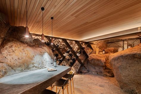 Cave Basement, Wine Cellar Architecture, Rock Room, Glass Wine Cellar, Wine Cave, Home Wine Cellars, Wine Cellar Design, Cellar Design, Vintage Hotels