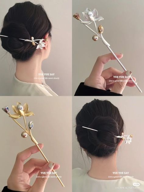 Hairstick Hairstyles, 100 Years Of Makeup, Asian Hair Accessories, December Hair, Cozy January, Crochet Valentine, Bunny Aesthetic, Earrings Diy Handmade, Bow Ponytail