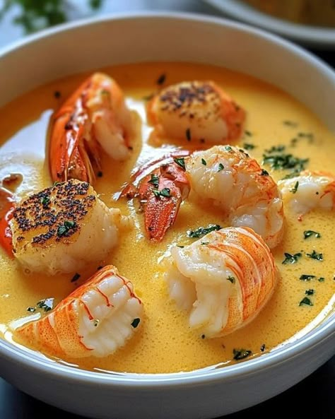 Lobster Scampi, Souper Sunday, Seafood Entree, Crab Bisque Recipe, Cooking Shrimp, Lump Crab Meat, Seafood Bisque, Lump Crab, Lobster Meat