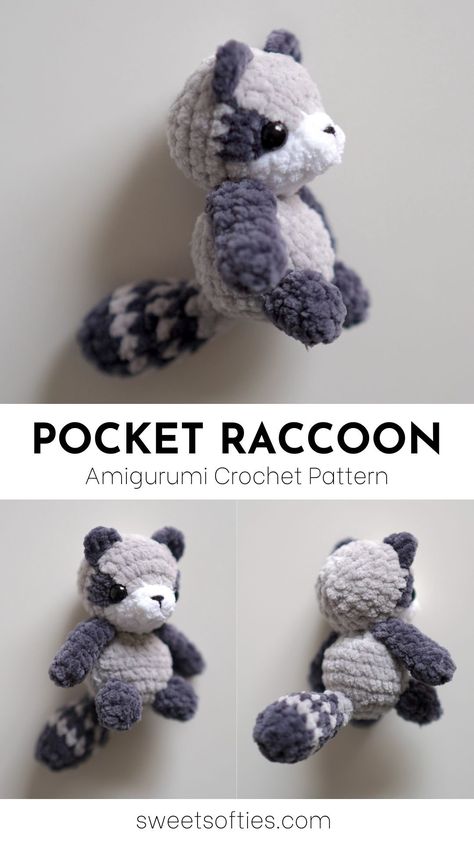 Pocket Raccoon - Payhip Crochet Raccoon Keychain, Raccoon Plush Pattern, Crochet Pocket Animals, Crochet Raccoon Free Pattern, Racoon Crochet Pattern Free, Crochet Racoon Pattern Free, Racoon Crochet, Crochet Racoon, Raccoon Crochet Pattern