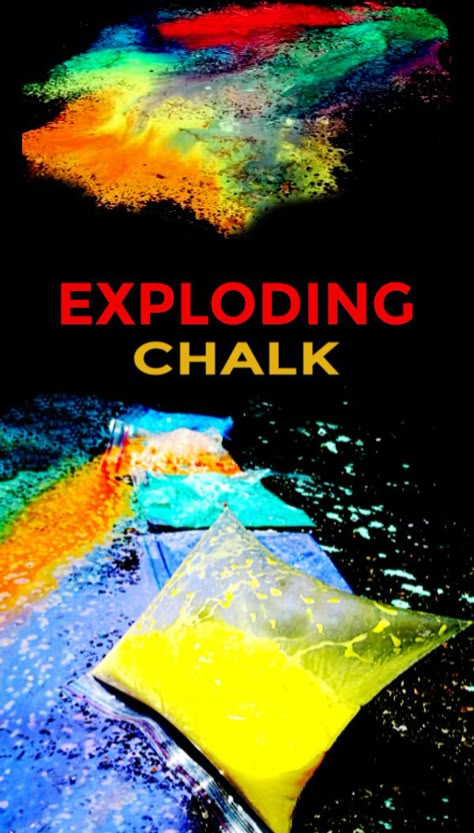 Combine science and art and make chalk explode! This baggie experiment will leave kids of all ages in awe. #explodingchalkbags #explodingchalk #explodingchalkpaint #explodingchalkrockets #eruptingchalkpaint #sidewalkchalk #sidewalkchalkrecipe #chalkart #scienceexperimentskids #growingajeweledrose #activitiesforkids Exploding Chalk, Messy Science, Crafts For Kids At Home, Recipe Crafts, Chalk Activities, School Age Activities, Science Week, March Break, Messy Crafts