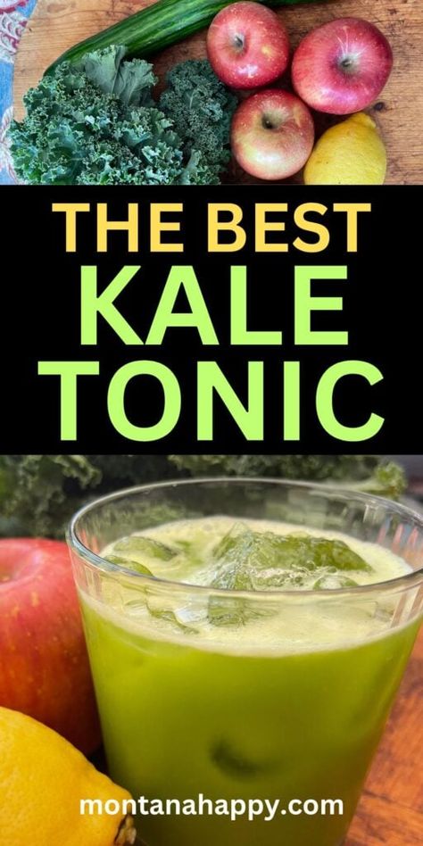 Kale Tonic Recipe, Kale Juice Recipes, Morning Juice Recipe, Juicing Recipe, Kale Juice, Healthy Juicer Recipes, Kombucha Recipe, Tonic Recipe, Rustic Recipes