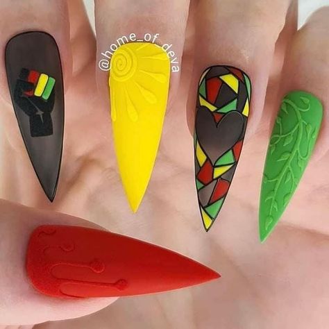 Juneteenth Nail Design, Cute Nails Designs, Jamaica Nails, Rasta Nails, Stiletto Nails Designs, Nail Candy, Acrylic Nails Coffin Pink, Nails Only, Trendy Nail Design