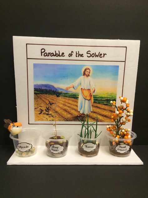 Parable of the Sower Parable Of The Sower Craft, Parable Of The Sower, Bible Crafts Sunday School, Kids Church Lessons, Parables Of Jesus, Children's Church Crafts, Bible Activities For Kids, Bible Story Crafts, Sunday School Kids