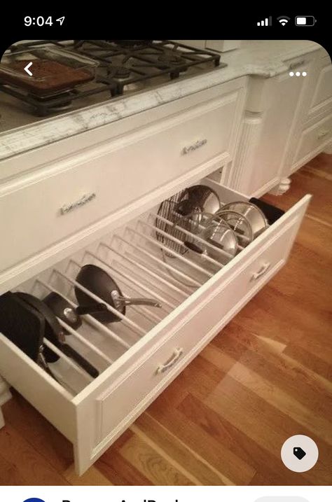 Pan Storage, Small Kitchen Organization, Diy Kitchen Storage, Kitchen Storage Solutions, Kitchen Pot, Kitchen Cabinet Organization, Diy Kitchen Cabinets, Kitchen Cabinet Storage, Simple Kitchen