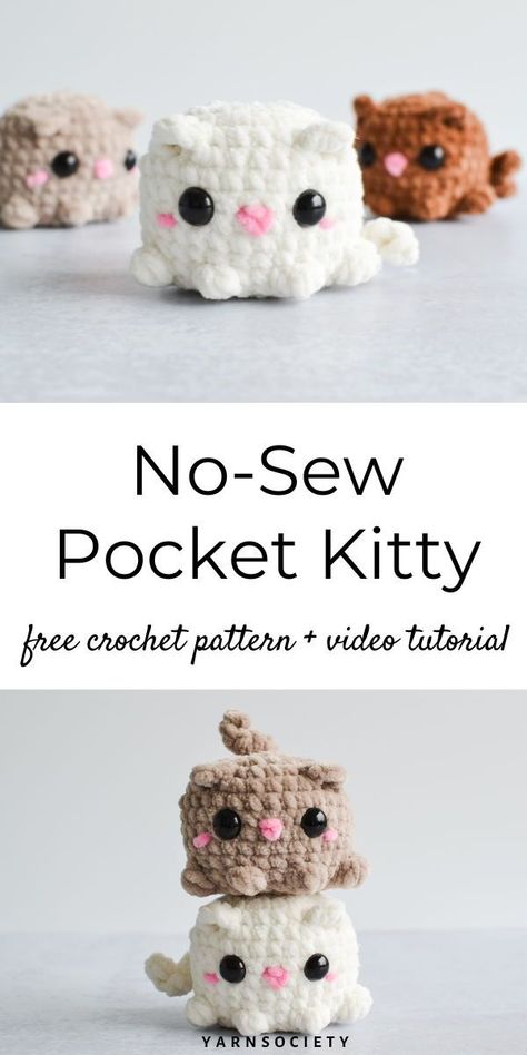 Pocket Kitty adores cuddling in your lap for a cozy nap. If you’re ever searching for Pocket Kitty, don’t forget to peek into your yarn bag – this playful feline has a soft spot for yarn. Amigurumi Pocket Pals, Chenille Yarn Crochet Patterns Amigurumi, Pocket Pals Pattern, Mini Plush Amigurumi, No Sew Crochet Plushie Free Pattern, Tiny Crochet Plushies, No Sew Cat Crochet Pattern Free, Crochet Pocket Pals Free Pattern, Crochet Pocket Pals