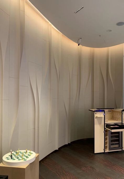 Curved Wall Paneling, White Room Decor, Home Hall Design, Spa Interior, Wall Panel Design, Zhuhai, Lobby Interior, Curved Walls, Small Hotel